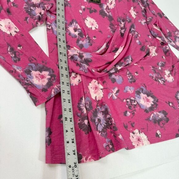 DG2 Top Womens 2X Pink Floral Long-Sleeve Crew-Neck Blouse Cottage Core New - Picture 4 of 10